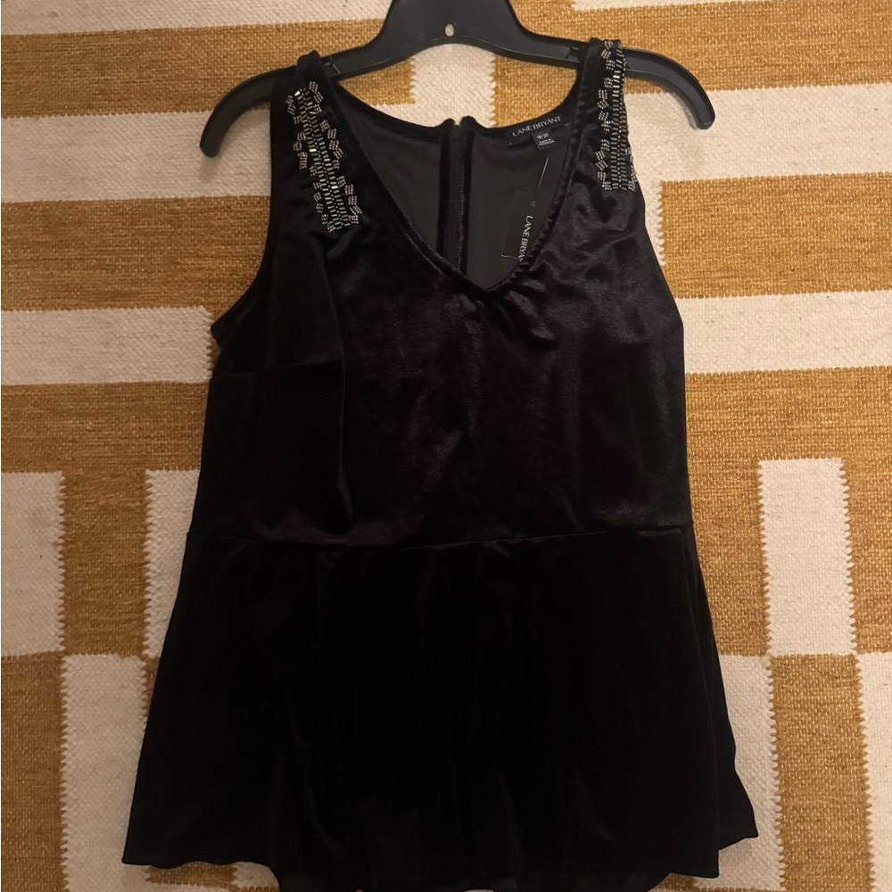Lane Bryant Black Velvet Top with Beaded Straps